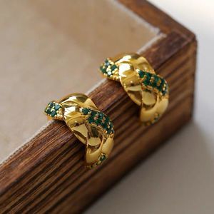 18K Gold Plated Twist Emerald Green Braided Hoop Earrings
